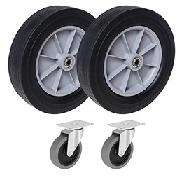 12" Flat Free Solid Rubber Wheels & 4" Swivel Caster Set - Designed to Fit Rubbermaid Utility Carts and Tilt Truck Models 1011 & 1013