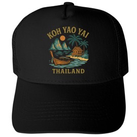 R and R Imports KOH Yao Yai Thailand Keepsakes Black Unisex Mesh Back Trucker Hat with Adjustable Snapback