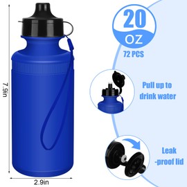 Ziliny 72 Pcs Sports Water Bottles Bulk 20 oz Plastic Water Bottles Reusable Squeeze Water Bottles Team Bottles with Pull Top Cap for Adults Kids Outdoor Cycling Fitness(Blue)