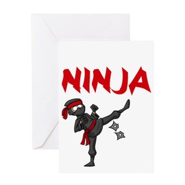 CafePress Birthday Party 9 Years Old Japanese Ninja Birthday Folded Greeting Card Glossy