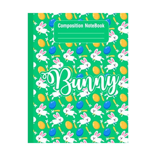 Rabbit Composition Notebook: Cute Bunny Green Funny Pattern Wide Ruled