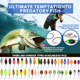 RoseFlower 43 PCS Fishing Lure Kit - Hard Bait Set, Spoon for Bass, Trout, Salmon, Pike, Walleye - Fishing Gear Tackle Box