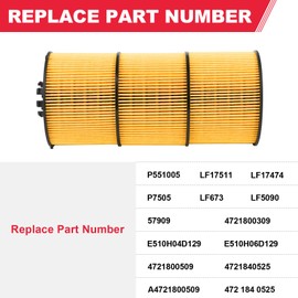 P551005 Oil/Lube Filter Fit for Freightliner Cascadia Mercedes Western Star Trucks & Buses Detroit Diesel DD13 DD15 DD16 Engines Replaces# A4721800109 LF17511 P7505 LP5090 57909