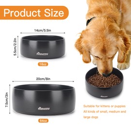 PawMeow Ceramic Dog Bowls,5.5 Inch Large Ceramic Dog Bowl,Spill Proof, Heavy Modern Pet Feeding Bowl for Medium-Sized Dogs and Large Breed(16 oz) Black