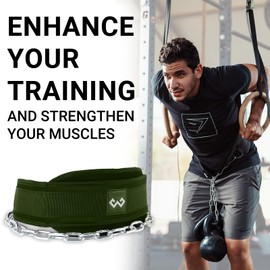 Dip Belt with Chain for Weight Lifting Pull Up Belt Gym Weight Lifting Belt for Powerlifting Squats Bodybuilding Workout Comfortable Support (Military Green)