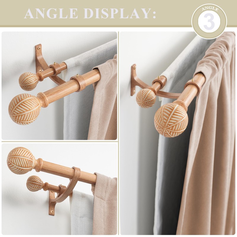Mayrhyme Wood Double Curtain Rods Set for Windows 36 to