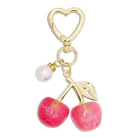 UDPP Cute Sparkling Cherry Keychain for Women, Cherry Keychain Bag Charm, Purse Charm & Car Keyring Accessory Fashion Gift (Pearl Pink)