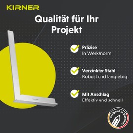 Kirner - Professional Engineer's Square with 300mm Stop - Stainless & Galvanised Metal Stop Square - For Precise Work in Metal Construction and Workshop - Exact 90 Degree Angle with Stop, Steel Angle