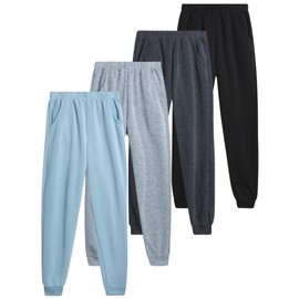 Coney Island Boys Sweatpants - 4 Pack Athletic Sweat Pants with Pocket Soft Boys Joggers Kids Sweatpants (Sizes 5-16), Size 10-12, Black/Heather Grey/Charcoal/Chalk Blue