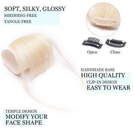Hairro Clip In Bangs Human Hair Extensions Real Clip On Front Fringe Hairpieces Air Side Bangs With Temple Thin Wispy Curtain Bangs Hair Clip Top Hairpiece For Women 5g #60 Platinum Blonde