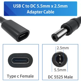 2Pack 1Ft 5V DC Power Cord USB C to DC 5.5mm x 2.5mm Barrel Jack Adapter Connector Charging Cable Plug for Mini Fan, LED Strip Light, Recorder, Webcam Router, Scanner