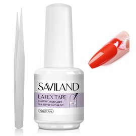 SAVILAND Gel Polish Liquid Latex for Nails: 15ML Nail Latex Peel Off Nail Polish Barrier Cuticle Guard Protector for Fingers Nail Art Liquid Latex with Tweezers Home DIY Nail Art Salon for Women