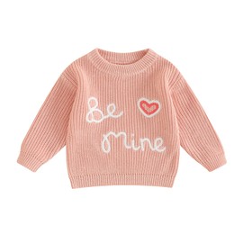 Honganda Cute Infant Baby Girl Cable Knit Oversized Sweater Heart Letter Embroidery Pullovers Jumpers Top for Valentine's Day (Pink, 9-12 Months)