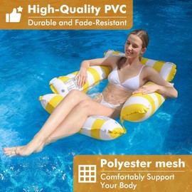 Ycybw Hamaca de Agua, 4 -En- 1 Tumbona Hinchable Colchoneta Hinchable Plegable Flotador Piscina, Hamaca Flotante Piscina Juguetes para la Piscina Verano Playa Mar Piscina y Bomba de Aire (Amarillo)