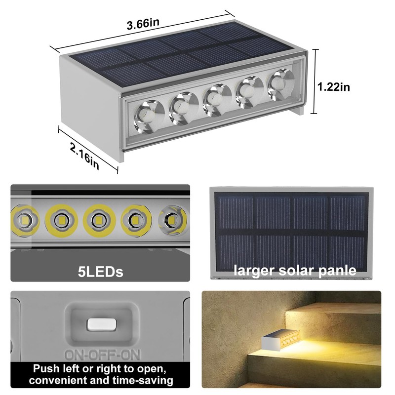 T-SUN Solar Step Light Outdoor, 6 Pack Solar Stair Light,