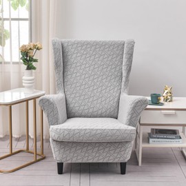 GKXLH Wingback Chair Covers - 2 IN 1 Design Armchair Covers Soft Wing Back Chair Cover Stretch Wing Chair Slipcover Furniture Protector for Living Room Bedroom Hotel (Jacquard Light Grey)