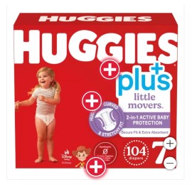 Huggies Size 7 Huggies Little Movers  Baby Diapers, 41 + lbs and up, 104 count