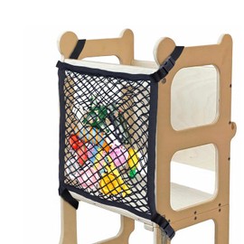 Red de seguridad para torre de aprendizaje para niños pequeños, red de seguridad para mayor seguridad y comodidad, diseño de doble capa con función de almacenamiento, ideal para juegos de
