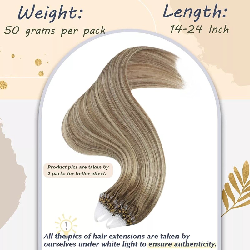 Ugeat Extensiones Cabello Humano 50gr 16in 50pz Marrón Mixto Con