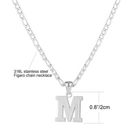 SAELACY 18K Gold Silver Tone Stainless Steel Initial Necklaces for Women Men Gothic 26 Letters Pendant with Figaro Chain Necklaces