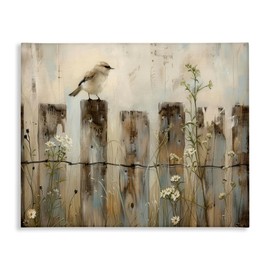 Stupell Industries Fence Perched Country Bird Canvas Wall Art Design by Arlington Prints, 20 x 16