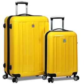 World Traveler Contour Lightweight Polycarbonate Hardside Expandable Spinner Luggage with TSA Lock, Yellow, 2-Piece Set(20in,28in)