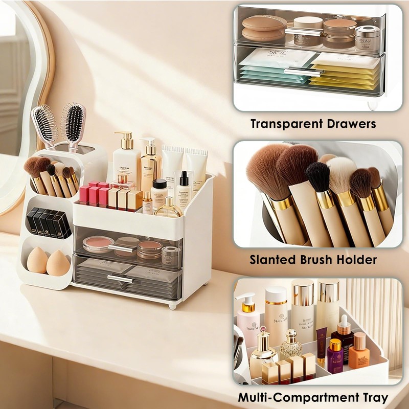 ShinyDew Bathroom Countertop Makeup Organizer with Brush Holder, Large Cosmetic