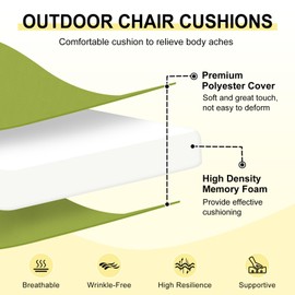 downluxe Outdoor Chair Cushions Set of 4 for Patio Furniture, Water-Resistant Patio Chair Cushions with Ties, High Density Foam Outdoor Seat Cushion, 17" X 16" X 2", Sage Green
