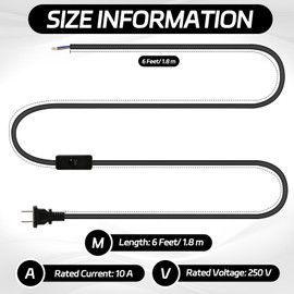 Conderyang 12 Packs Lamp Cord Set with Molded End Plug and Switch Pure Copper Extension Lamp Power Cord Replacement Rewire Kit Stripped Ends Ready for Wiring & DIY Repairing 6 Feet/1.8m Black