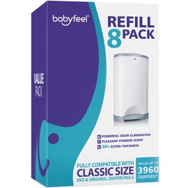 Babyfeel Refills Compatible with DEKOR CLASSIC Diaper Pails | 8 Pack | Exclusive 30% Extra Thickness | Diaper Pail Refills with Powerful Odor Elimination | Powder Scent | Holds up to 3960 Diapers