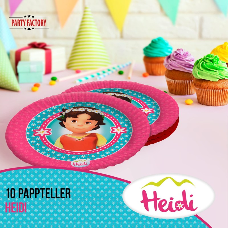 Party Factory Heidi 10 x paper plates, disposable plates, colourful,