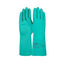 PRO FIT Nitrile Gloves 175 - Chemical Protection Gloves, Household Gloves with Cuffs, Washing Gloves without Latex, Cleaning Gloves - 33 cm, Green, Size 8, 12 Pairs