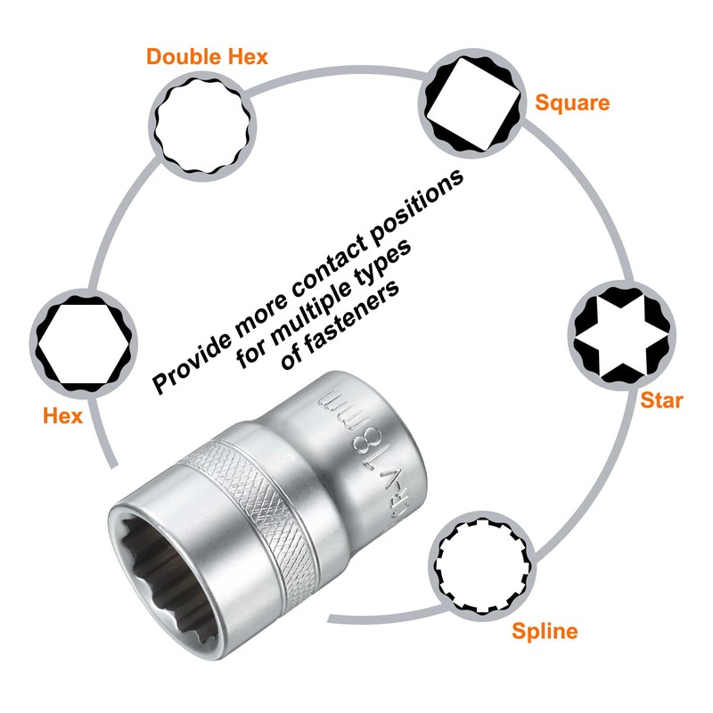 sourcing map 2pcs 1/2" Drive by 18mm 12-Point Shallow Socket