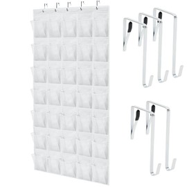 GORILLA GRIP Over the Door Shoe Organizer, 35 Large Breathable Mesh Pockets, Space Saving Hanging Storage Holder, 5 Hook Closet Rack Hanger, Hangs on Closets for Shoes, Accessories 68.5H x 24.5W White