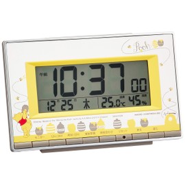 リズム(RHYTHM) くまのプーさん 目覚まし時計 電波時計 温度・湿度計付き イエロー 8RZ133MC08