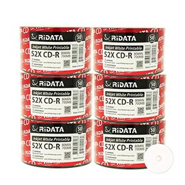 300 Pack Ridata CD-R 52X 700MB 80Min White Inkjet Hub Printable Blank Media Recordable Disc