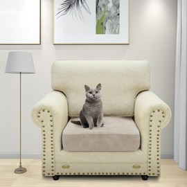 CHELZEN Velvet Sofa Seater Cushion Cover, Super Stretch Sofa Cushion Slipcovers, Soft Couch Cushion Covers Furniture Protector for Living Room (Large 1 Seater, Khaki)