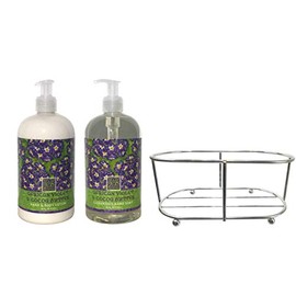 Jolitee Three Piece Set: Hand & Body Lotion and Hand Soap Duo Set Enriched With Shea Butter 16 oz ea. in a Chrome Caddy Collection (African Violet & Cocoa Butter)