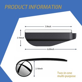 icykale 2 PCS Car 2-in-1 Design Rearview Mirror Blind Spot Mirror + Carbon Fiber Design Rain Eyebrow, Expanded Vision Adjustable Auxiliary Reversing Mirror Rainwater Diversion Protector (Black)