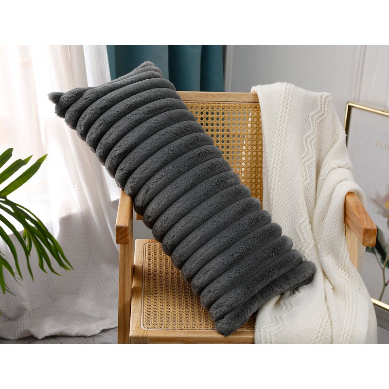 PANOD Faux Fur Decorative Lumbar Throw Pillow Covers 12 x