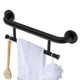 Black Towel Grab Bar 17 Inch, Zepolu Handicap Towel Bar for Bathroom, Stainless Steel Safety Assist Bar Balanced Support Handle, Wall Mounted Towel Rack Grab Bars for Senior Elderly Disabled
