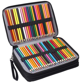 Shulaner 200 Slots Colouring Pencil Case with Zip Large PU Pencil Case 200 Pencil Case Organiser - Black
