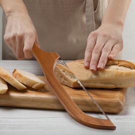 NewEle 16" Wooden Serrated Bread Bow Knife - Sourdough Cutter Fiddle Bow Bread Slicer for Homemade Bread, Premium Stainless Steel Saw