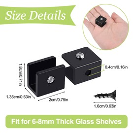 UFURMATE 12PCS Adjustable Square Glass Shelf Brackets Aluminum Alloy Glass Clamp Clips Wall Mounted Black Glass Holder Supports Mounting Brace for 6-8mm Thick Glass Shelves