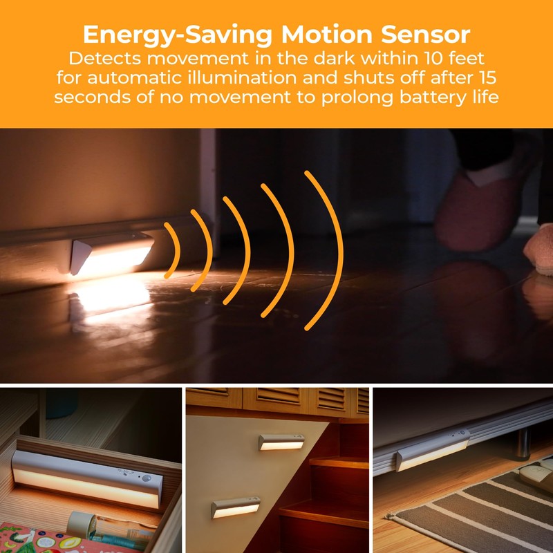 PureOptics LED Battery Operated Under Cabinet Lighting, Motion Sensor On/Off,
