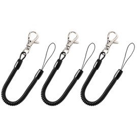 sourcing map Retractable Coil Springs Lanyard, 3 Pcs Keychain Cord Holder Strap with Lobster Claw Clasps, Spiral Stretchy Anti-Theft Security Cable Rope for Keying Cellphone, Black