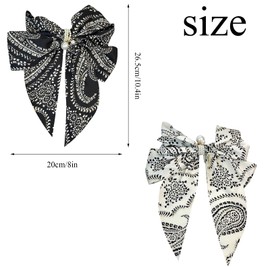 2 PACK Big Satin Hair Bows, Broken Flower Hair Clips Hair Bows for Women, Barrette Black White Bow for Hair Bride Wedding Bows French Style Hair Accessories