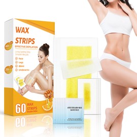 Wax Strips for Hair Removal, Waxing Kit For Women, 60 Pcs - 40 Body Wax Strips, 20 Pcs Wax Strips for Face, 6 Cleansing Oil Towelettes Suitable for Face/Legs/Underarms/Bikini Wax