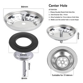 1 PC 84mm Kitchen Sink Plugs, Stainless Steel Kitchen Sink Strainer Plug Strainer Waste Stopper Sink Strainer Replacement Sink Plug Basket Strainer Sink Drain Filter for Kitchen Plugs Bathroom