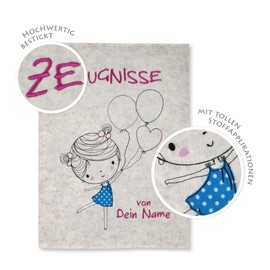 Goldi-Design Certificate Folder with Wool Felt Cover - Girl with Balloons - 100% Wool Felt - With or Without Name